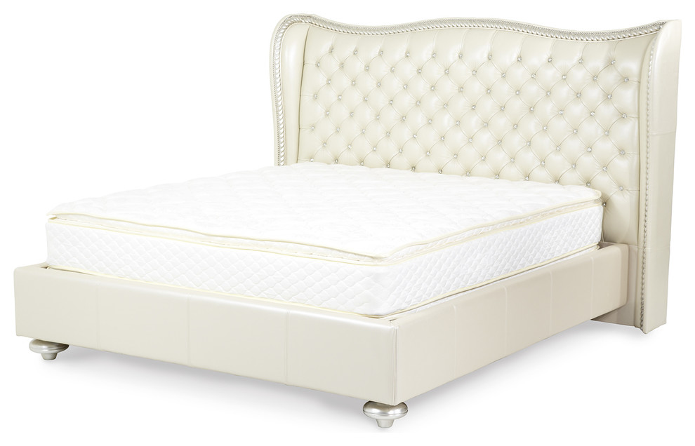 AICO Hollywood Swank King Upholstered Platform Bed, Pearl Traditional