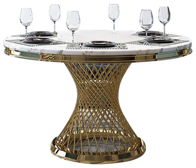 Modern Pedestal Dining Table Faux Marble Tabletop Golden Stainless Steel Frame Contemporary Dining Tables By Popicorns E Commerce Co Ltd Houzz