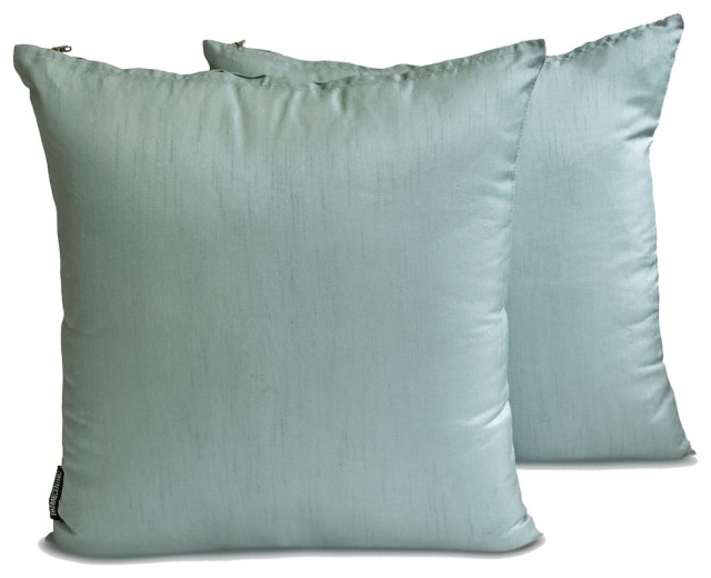 Art Silk Plain, Solid Set of 2, 16"x16" Throw Pillow Cover - Dusky Blue
