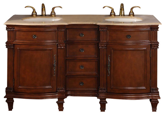 60" Traditional Double Sink Bathroom Vanity, Travertine ...