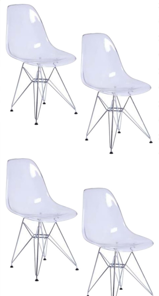Eiffel Style Side Chair Wire Legs Clear, Set of 4