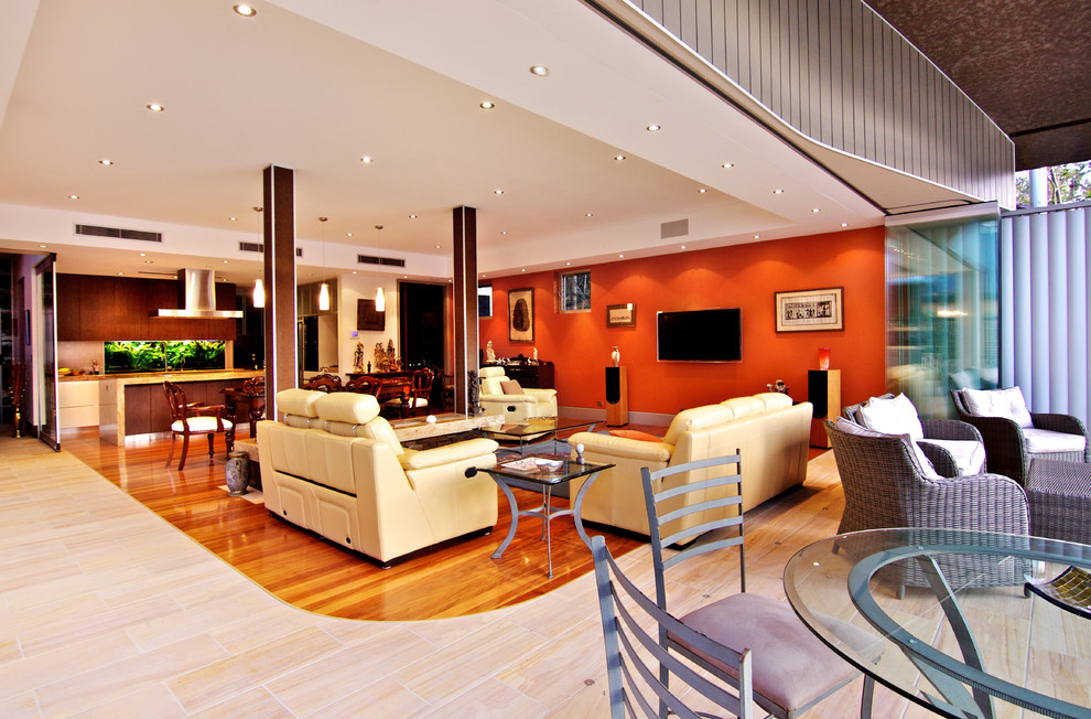 This is an example of a contemporary family room in Sydney.