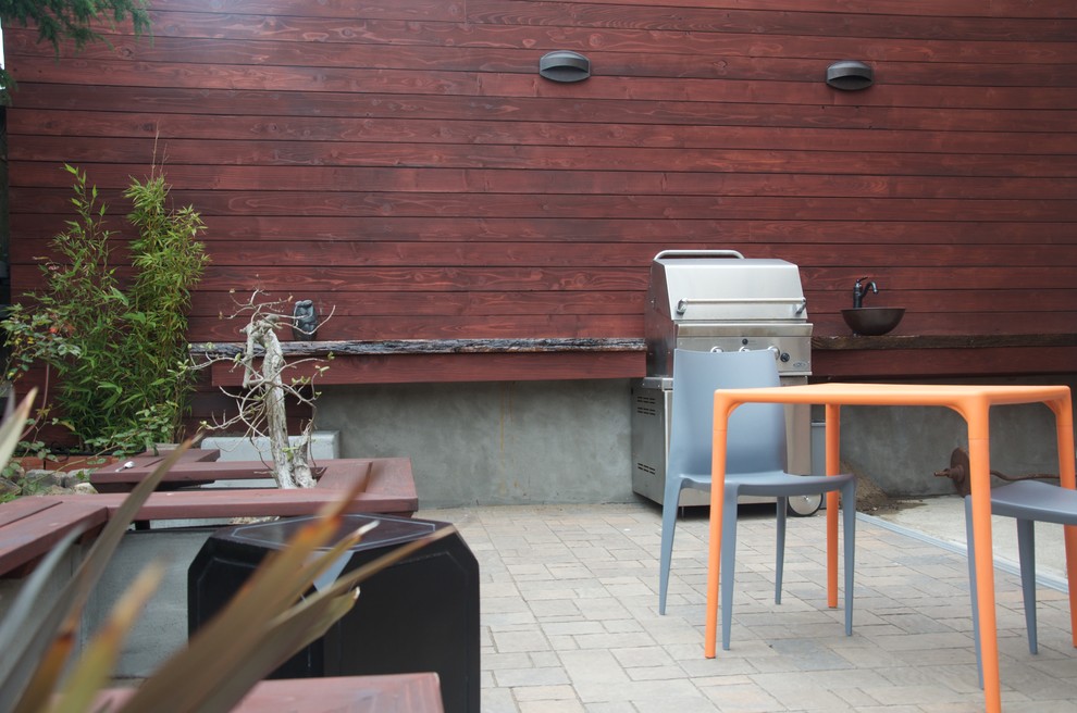 Mid-sized contemporary backyard patio in San Francisco with concrete pavers and no cover.