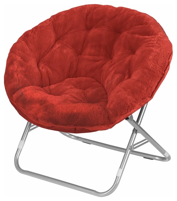 Faux Fur Saucer Chair With Metal Frame, OpensFolds in Seconds for Easy