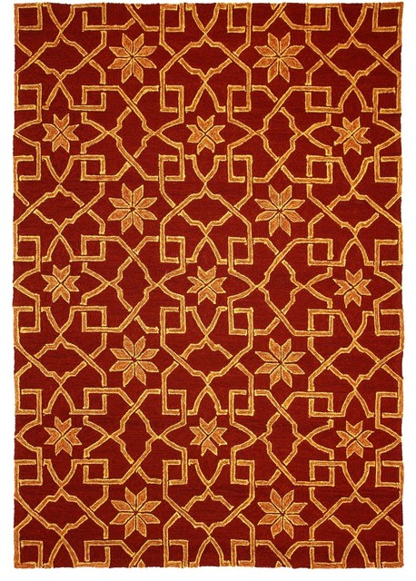 Moroccan Tile Area Rug, Rectangle, Red, 5'x7'