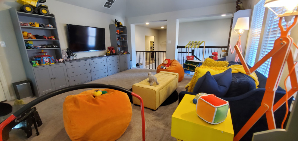 Diseño de dormitorio infantil clásico renovado de tamaño medio con moqueta y suelo negro