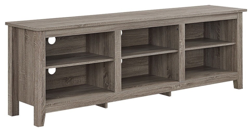 70" Wood Media TV Stand Storage Console, Driftwood