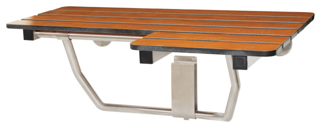 ADA Wall Mount Folding Teak Phenolic Transfer Bench Shower Seat, Left-Handed 28"