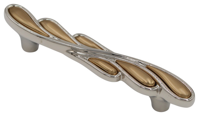 Metal Meld Tear Drop Pull, Polished Nickel With Satin Brass Inlay