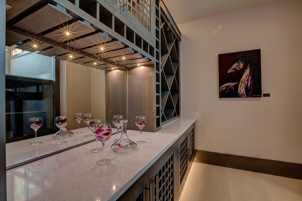 Design ideas for a large modern wine cellar in Other with linoleum floors and diamond bins.