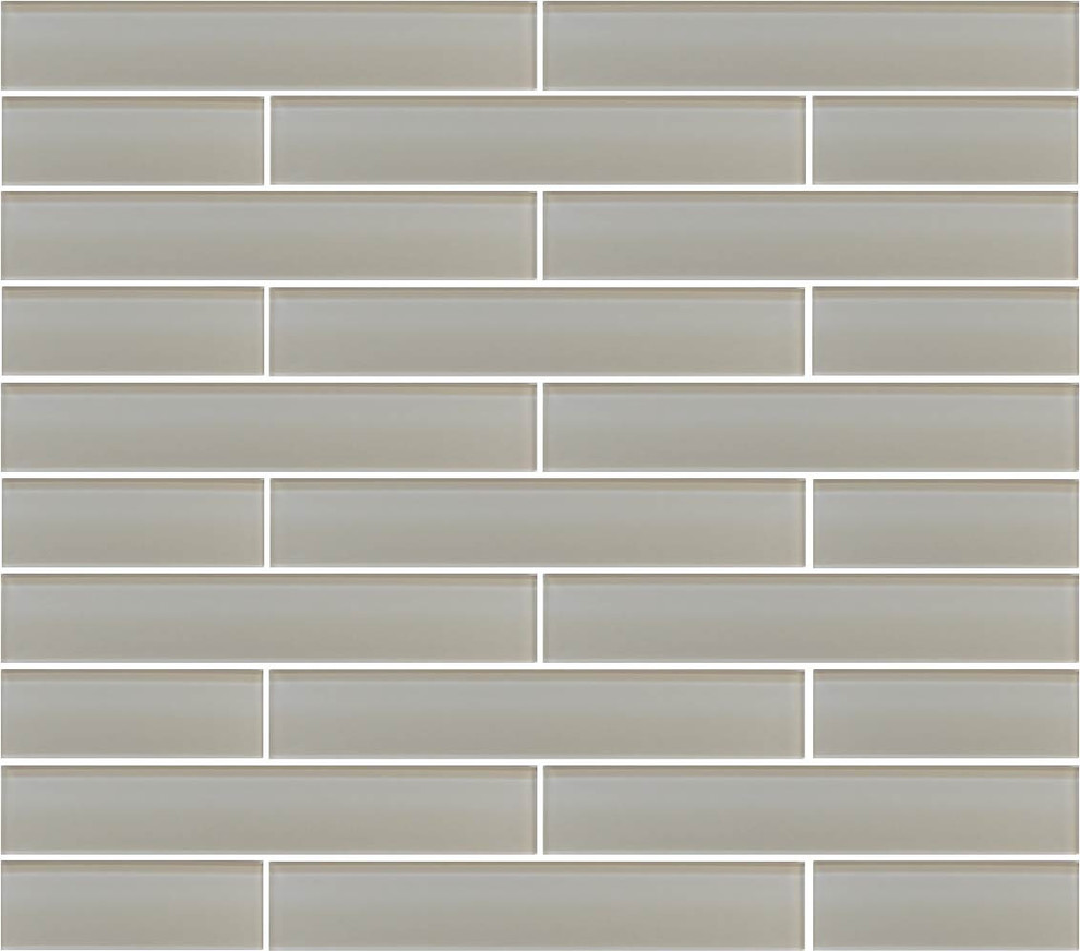 Country Cottage Light Taupe Glass Subway Tile, 2"x12" Tiles, Set of 6