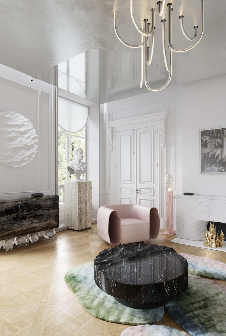 Стильная гостиная в белом цвете