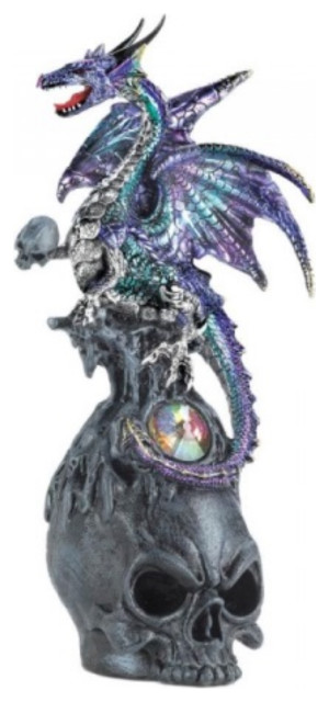 Mystical Jeweled Dragon Skull Figurine