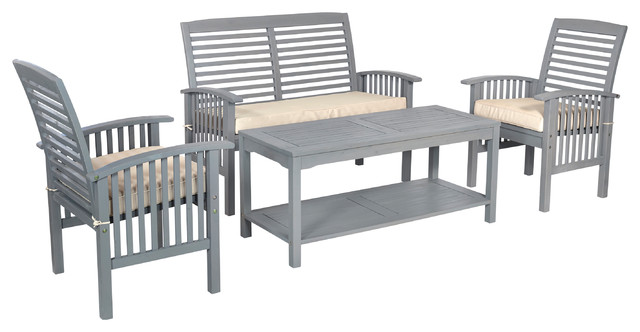 4-Piece Classic Outdoor Patio Chat Set, Gray Wash