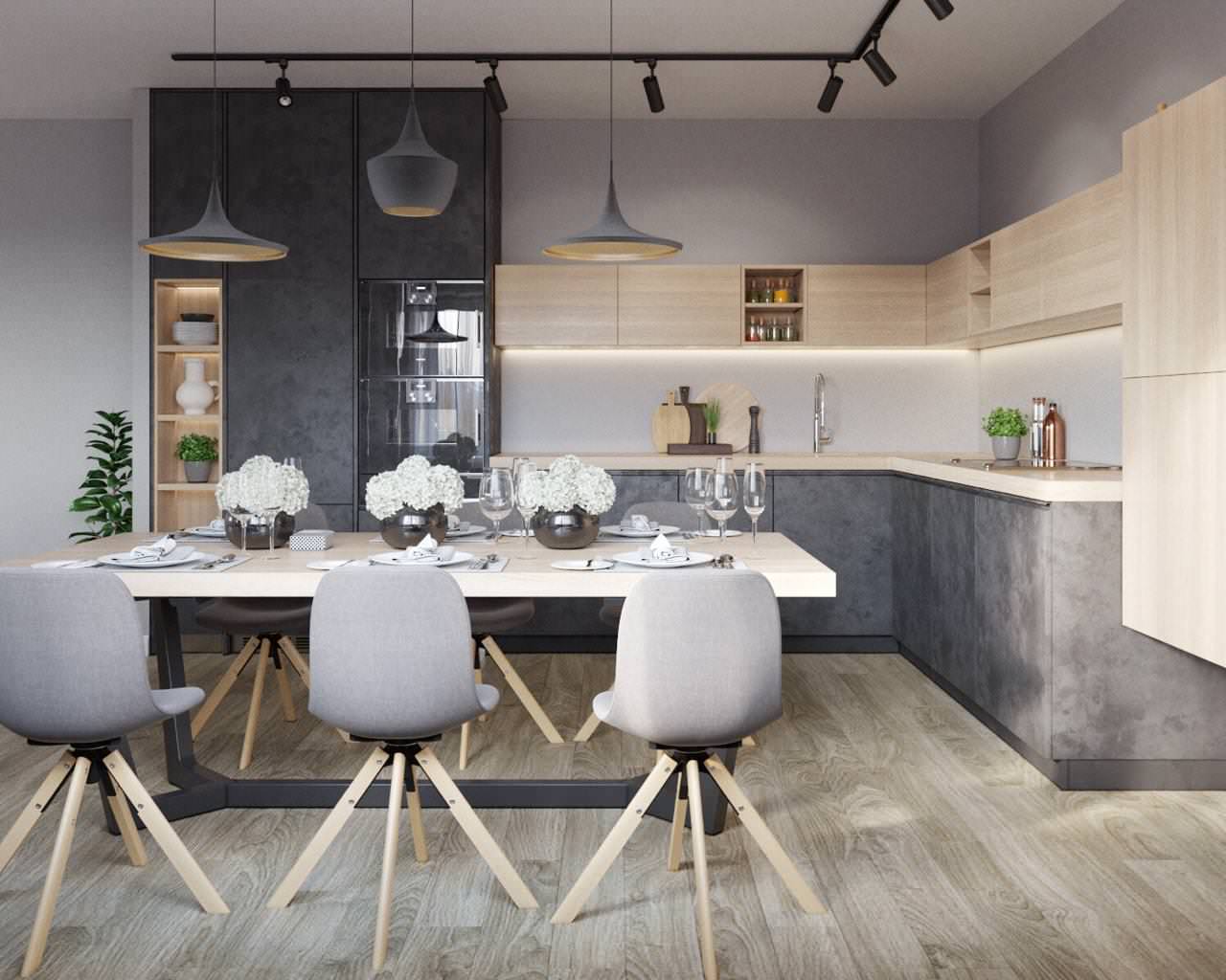 Кухня для семейной пары с двумя детьми.