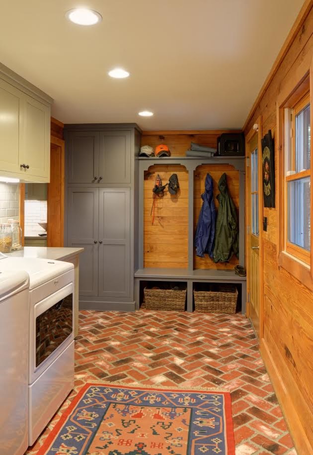 Photo of a mid-sized country utility room in Atlanta with shaker cabinets and grey cabinets.
