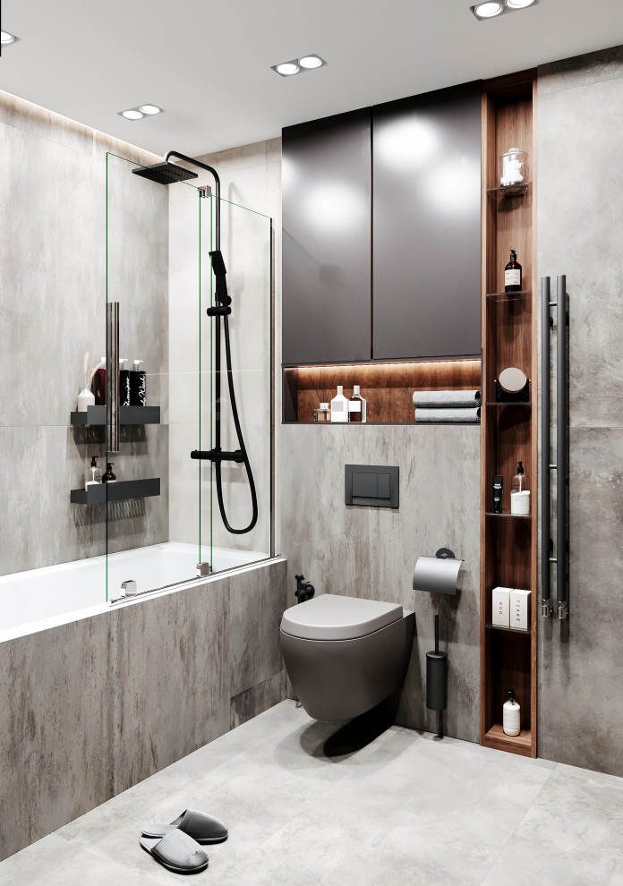 Ванная и душевая комната в сером цвете