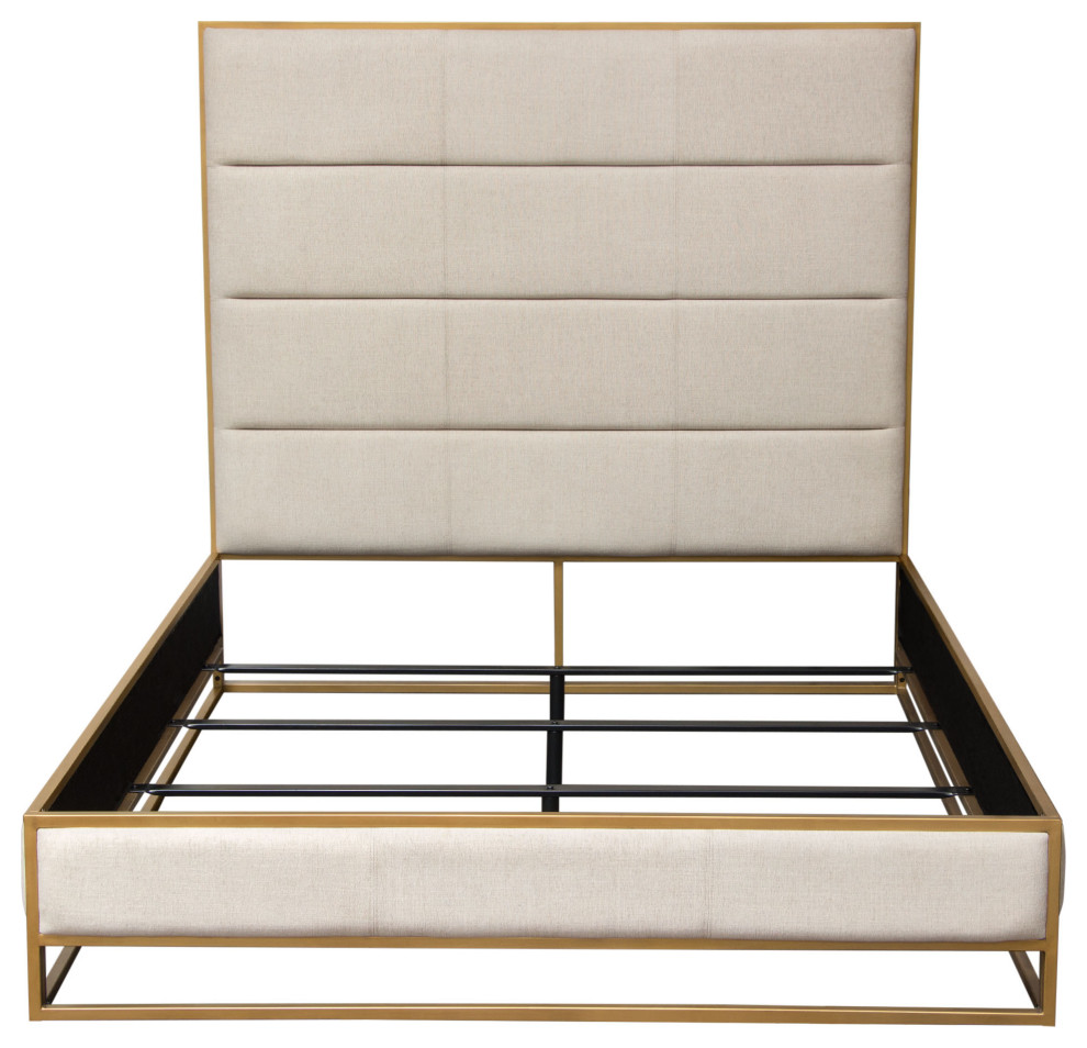 Queen Bed S Fabric Hand Brushed Gold Metal Frame Contemporary