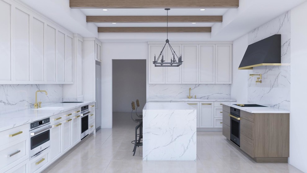 Example of a transitional kitchen design in New York