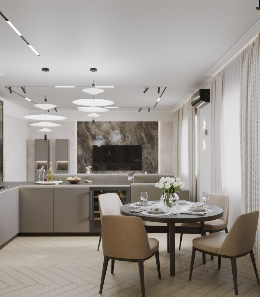 Кухня-гостиная в оттенках серого