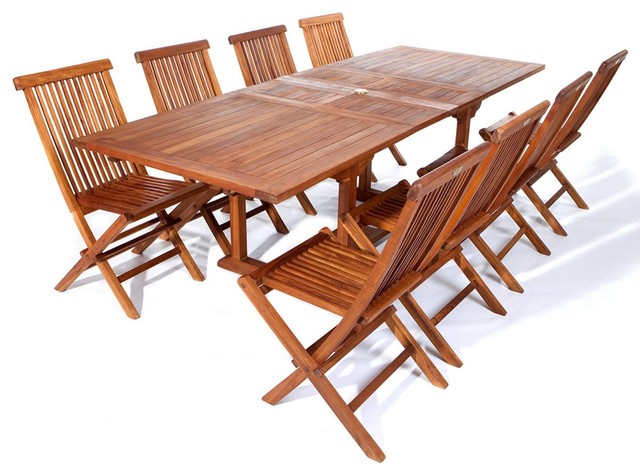All Things Cedar Teak 9 Piece Rectangle Folding Set