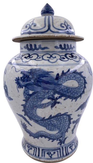 Temple Jar Vase Dragon Small White Blue Porcelain