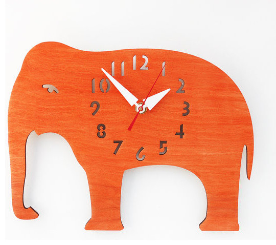 Orange Elephant Children's Wall Clock