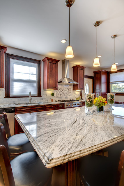 Viscont White granite countertops with Cherry cabinets - Contemporary ...