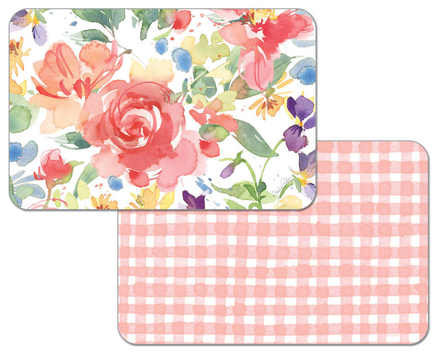 Vinyl Plastic Placemats Reversible Floral Serafina Set of 4