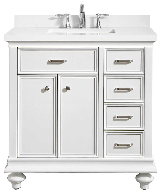 Charlotte 36 Vanity Gray Carrara Quartz Stone Top Mirror White Without Mir