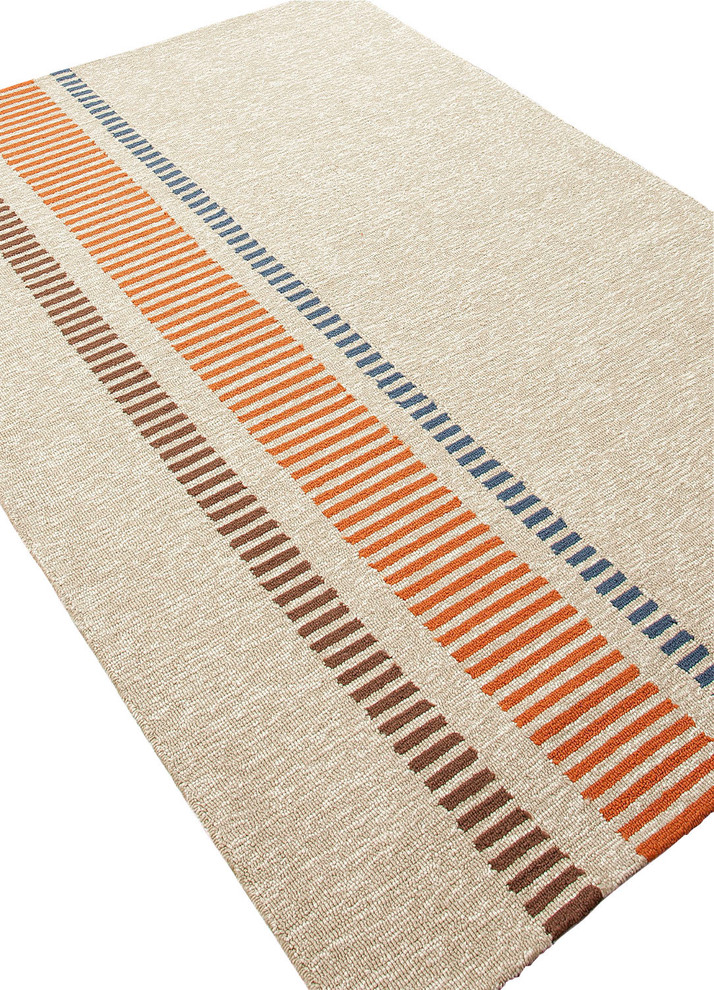 Indoor-Outdoor Stripe Pattern Polypropylene Ivory/Orange Area Rug (2 x 3)