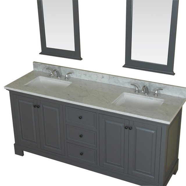 Richmond 72", Double Bathroom Vanity, Gray With Carrera Marble Top ...