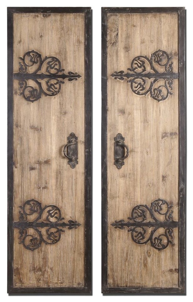 Stylish Oversized Wall Panels Made Mildly Rustic Wood Shaped Decor (Set of 2)