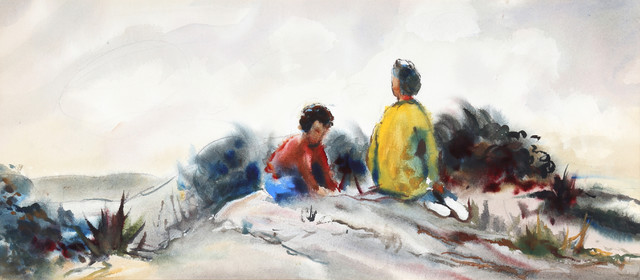 Eve Nethercott, Children Playing At The Beach, P3.16, Watercolor Painting