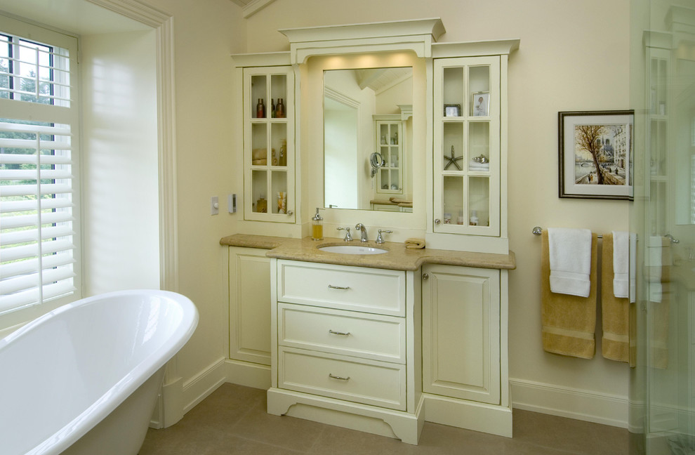 Design ideas for a traditional bathroom in Vancouver with a freestanding tub.