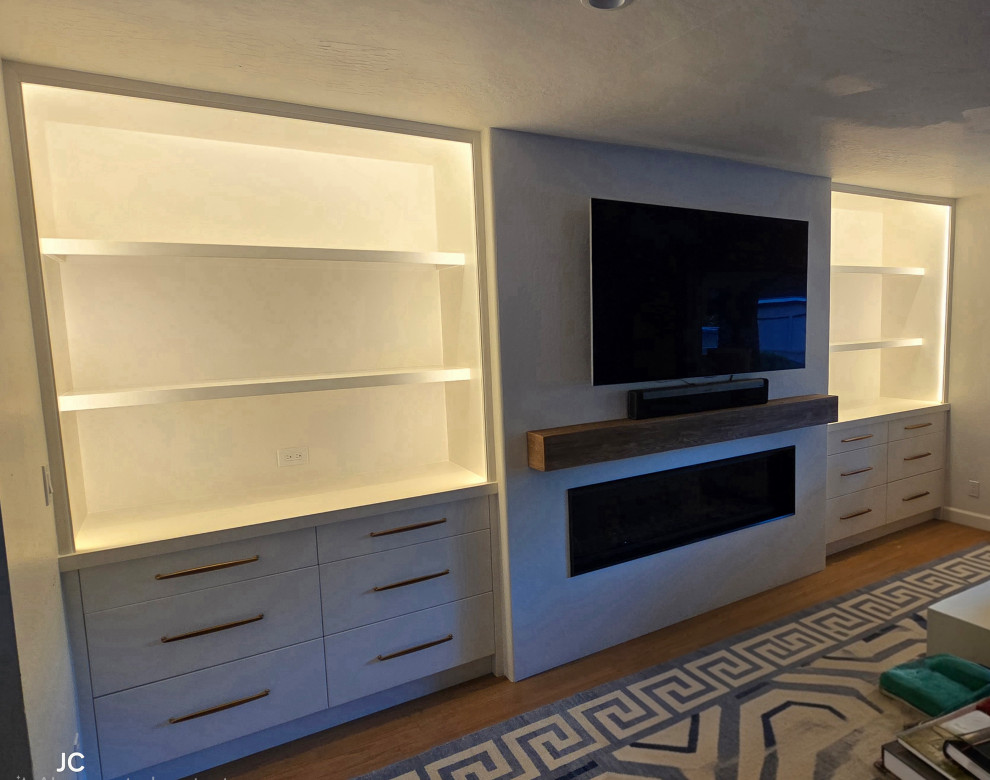 Modern Media Wall with Custom Built-Ins LED