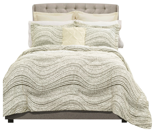 Pixel Wave Line Comforter Taupe 6pc Set Full Queen Contemporary