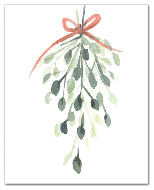 Watercolor Mistletoe Canvas Wall Art - Contemporary - Prints And