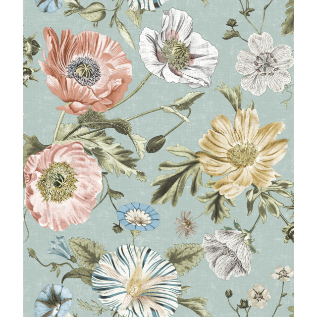 Vintage Poppy Peel & Stick Wallpaper Traditional Wallpaper by