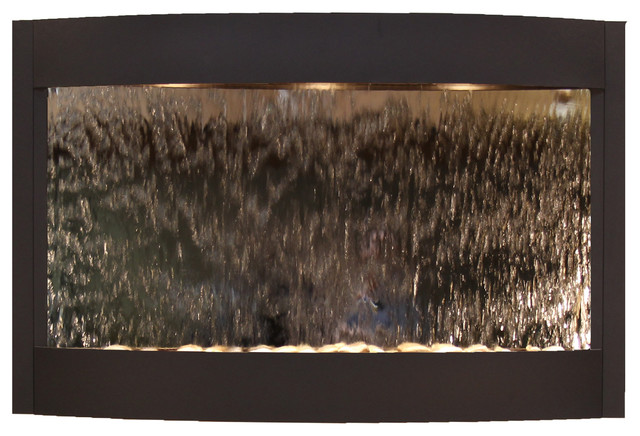 Calming Waters Wall Water Fountain, Silver Mirror, Textured Black