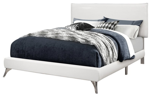 Monarch Faux Leather Upholstered Queen, White Faux Leather Queen Bed Frame