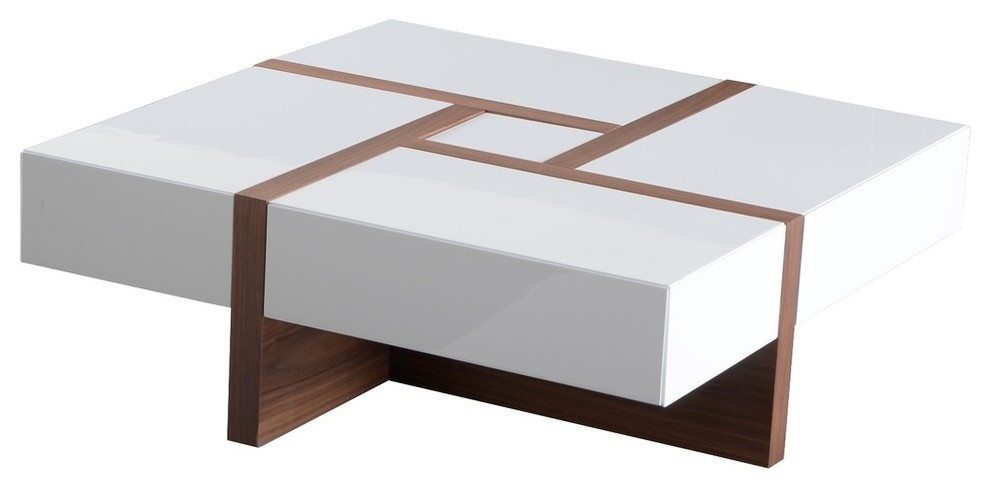 Modrest Makai Modern White And Walnut Square Coffee Table