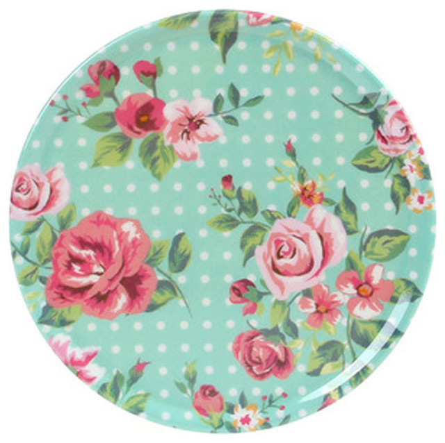 Graceful Rose Round Melamine Placemats, Green and White, 16.5 cm, Set
