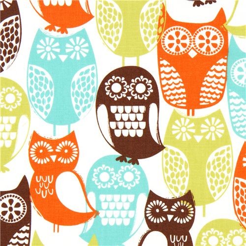 white Michael Miller owl fabric Swedish Owls