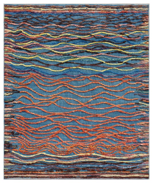 Handmade Modern Moroccan Style Colorful Rug Blue 8 2 X10 Wool