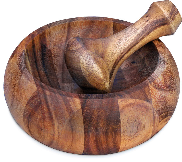 Acacia Wood Mortar and Pestle Transitional Mortar And Pestle Sets