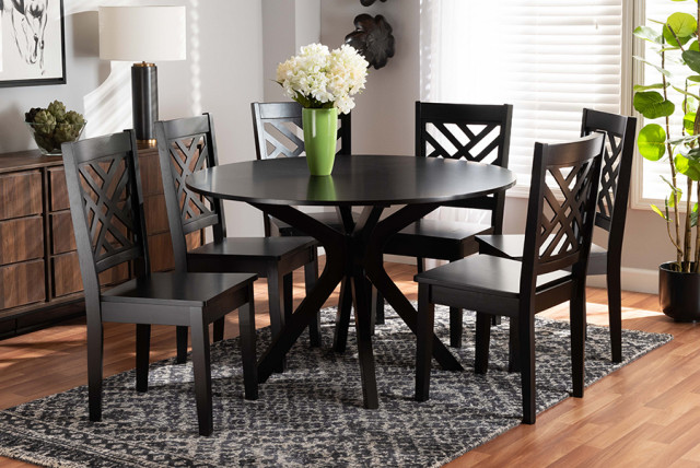 Petela Modern Contemporary Dark Brown Finish Wood 7-Piece Dining Set ...