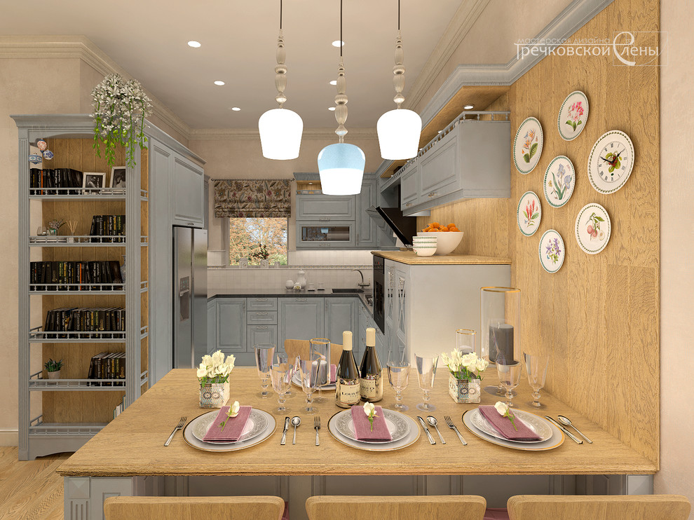 Интерьер кухни-гостиной в загородном доме. Дедёшино