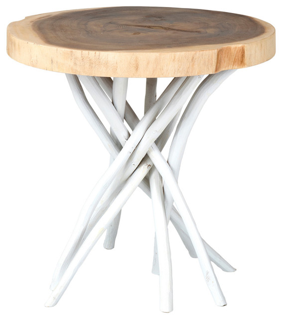 East At Main S Joeslin White Teakwood Round Accent Table