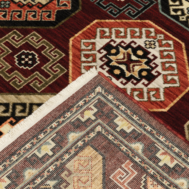 Red Fringed Rug Lizbeth Geometric Medallions Red/Multi Wool Blend Fringed Area Rug, 2 ...